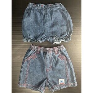 2 Pr Y2K Vtg Sesame Street Jean Shorts 3/6 Mos 1 Bubble And 1 Straight Cookie
